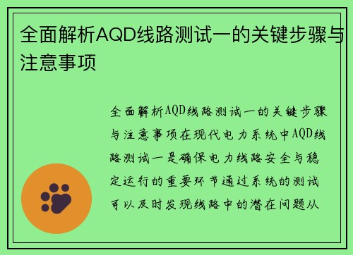 全面解析AQD线路测试一的关键步骤与注意事项